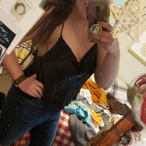 Silky black backless tank